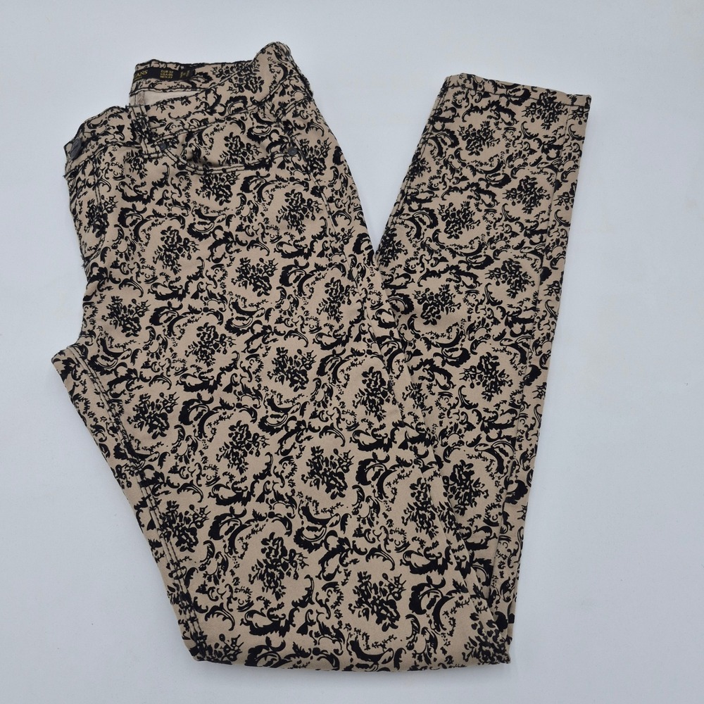 Iris Jeans Women Tan Black Damask Floral Skinny Pants Low Rise Size 5 IP1620A